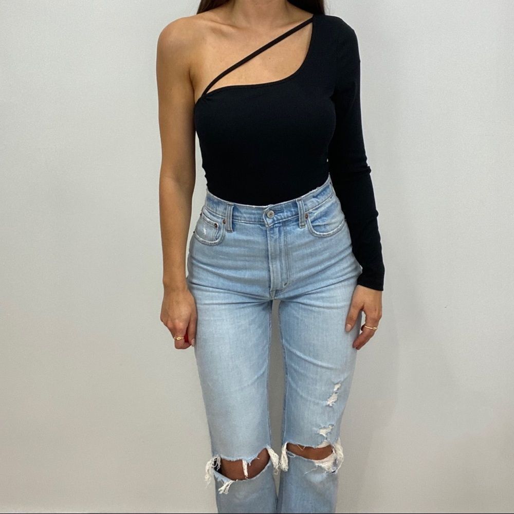 NWT Black One Sleeve Strapy Cut Out Bodysuit - Picture 6 of 8